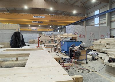 Fertigung von Wandelementen.